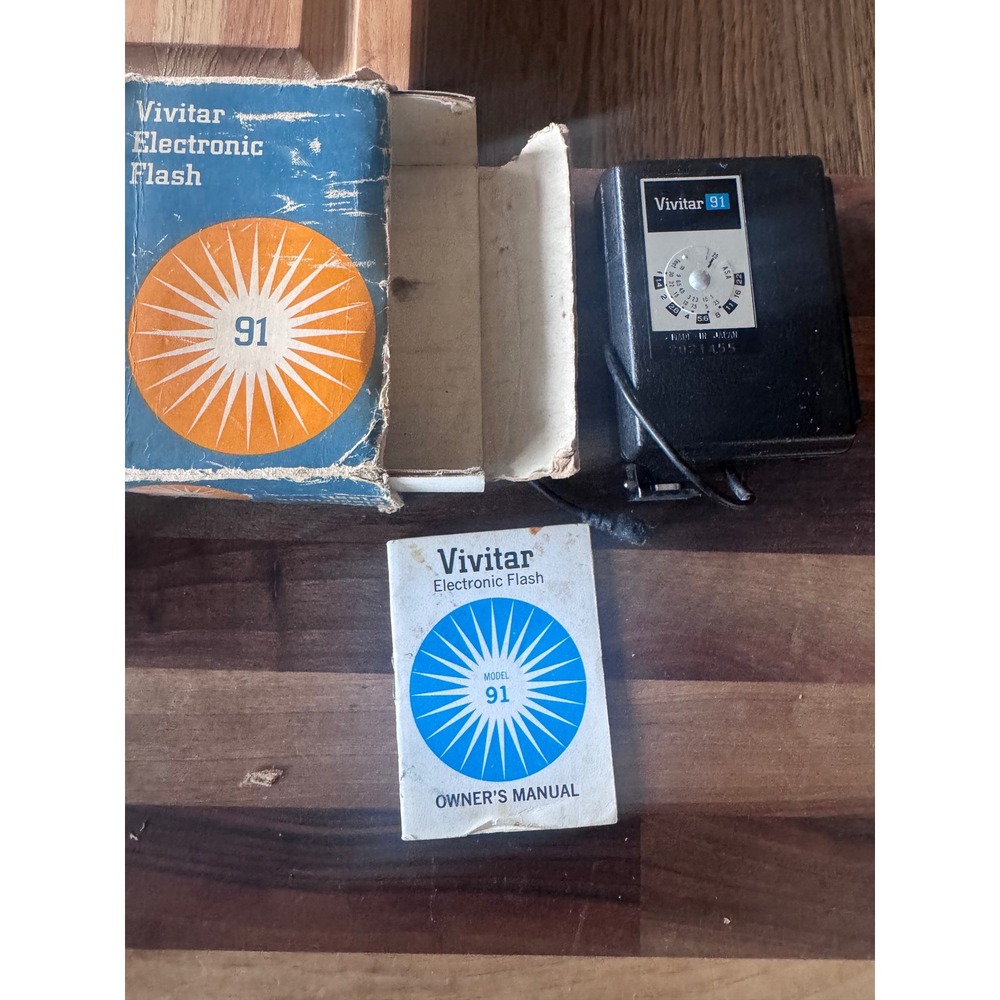 Vintage Vivitar Model 91 Electronic Flash Made In Japan w/ Box & Manual Untested